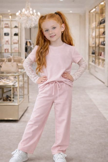 Hoofdbeeld Comfortabele tweedelige set met kanten mouwen ...